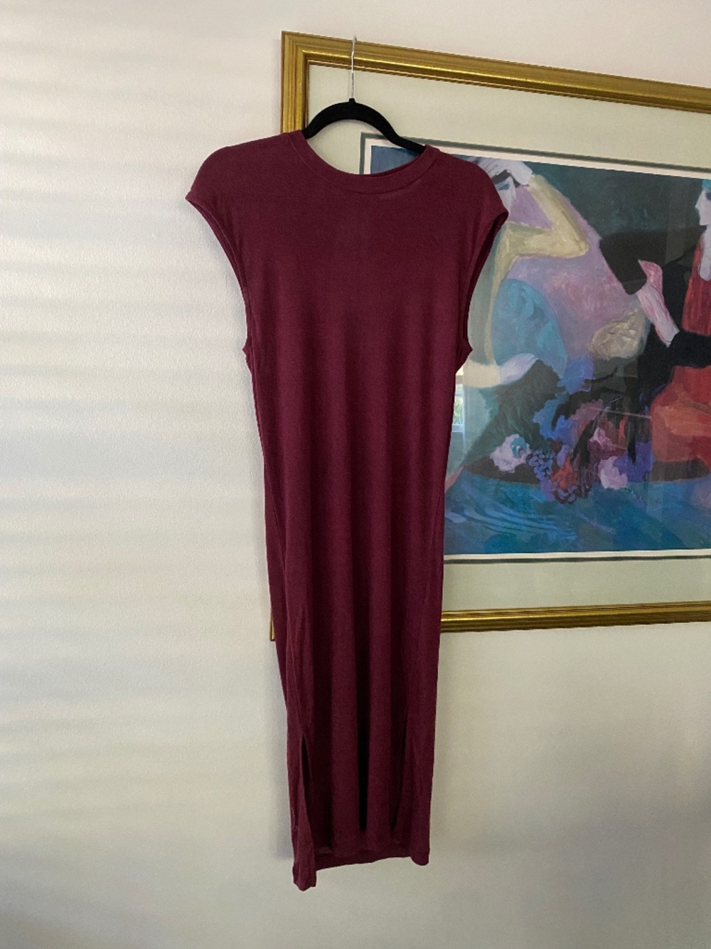 IRO Jeans Burgundy Maroon Jersey Open Back Short Sleeve Jersey Dress